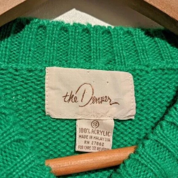 Green Vintage 80s Pullover Acrylic Sweater Full Fashioned Crew Neck - Picture 2 of 2